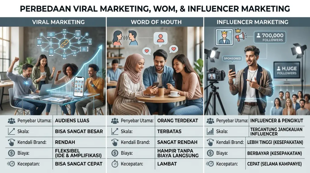 Perbedaan Viral Marketing dengan Word of Mouth dan Influencer Marketing